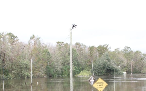 Lock and Dam 1 submerged under the Cape Fear River