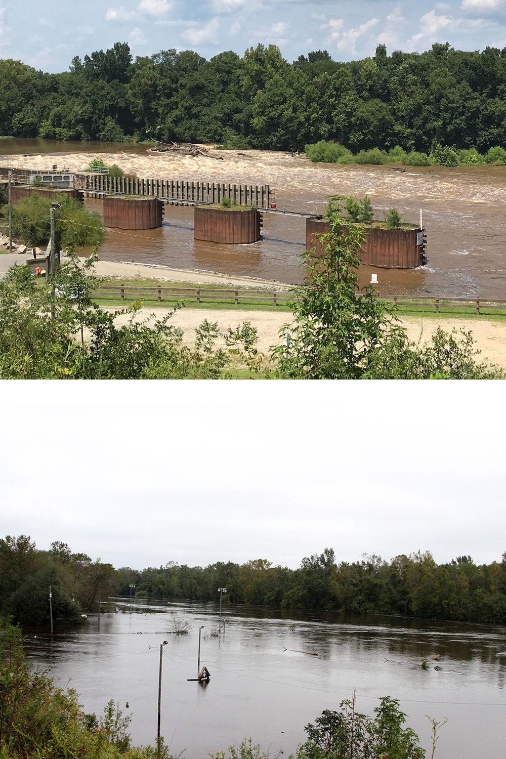 Lock and Dam 1 submerged under the Cape Fear River