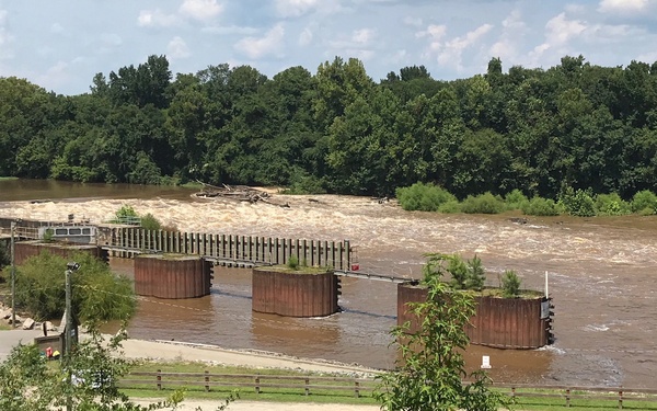 Lock and Dam 1 submerged under the Cape Fear River