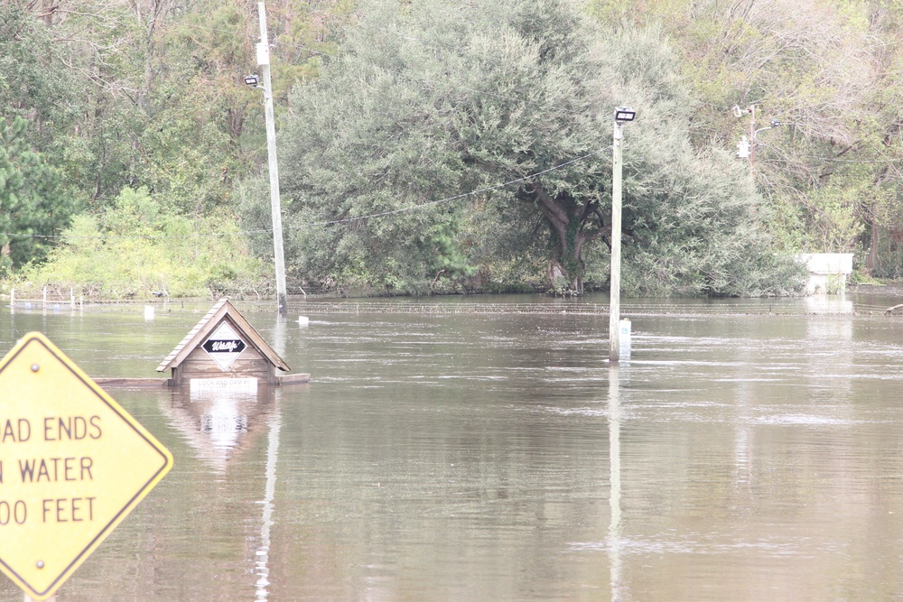 Lock and Dam 1 submerged under the Cape Fear River