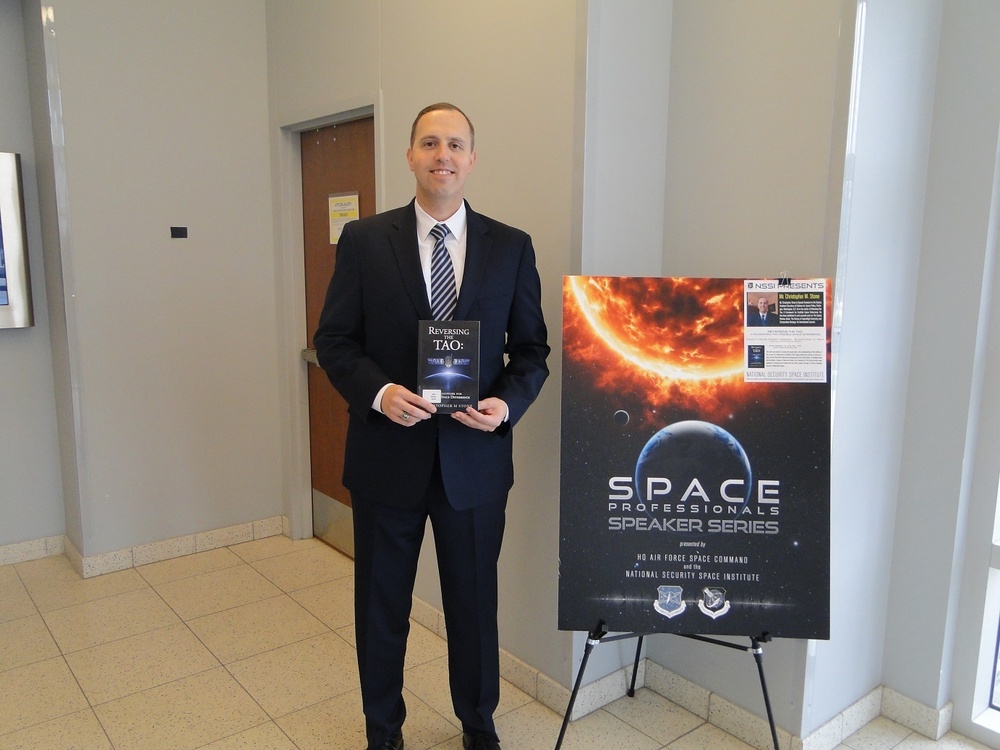 Author Christopher Stone addresses space deterrence at Peterson