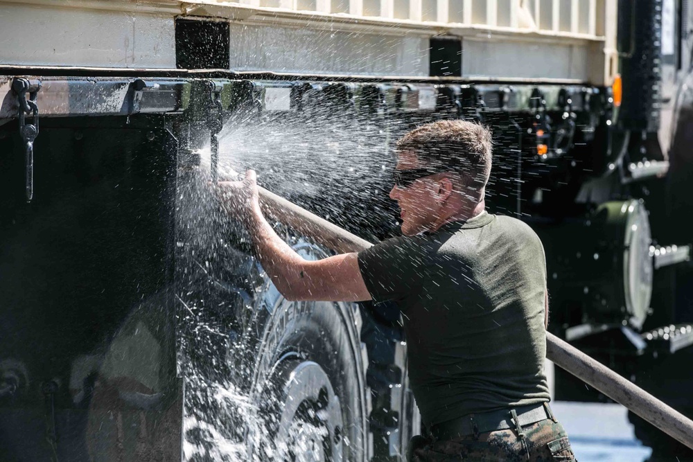 2nd MAW Marines conduct washdown and prepare equipment for TJ18