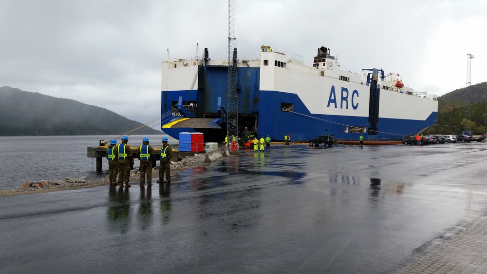 Marines offload initial equipment for Trident Juncture in Norway