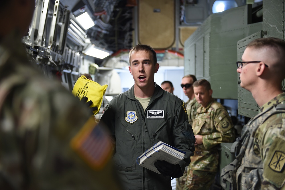 8 AS loadmaster gives pre-flight briefing