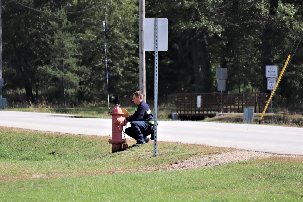 Fort McCoy firefighters flush hydrants around installation