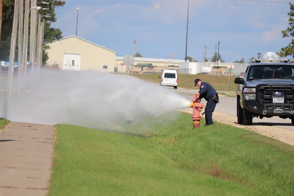 Fort McCoy firefighters flush hydrants around installation