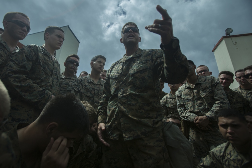 Corpsmen with Battalion Landing Team, 2nd Battalion, 5th Marines, simulate fresh whole blood auto-transfusion