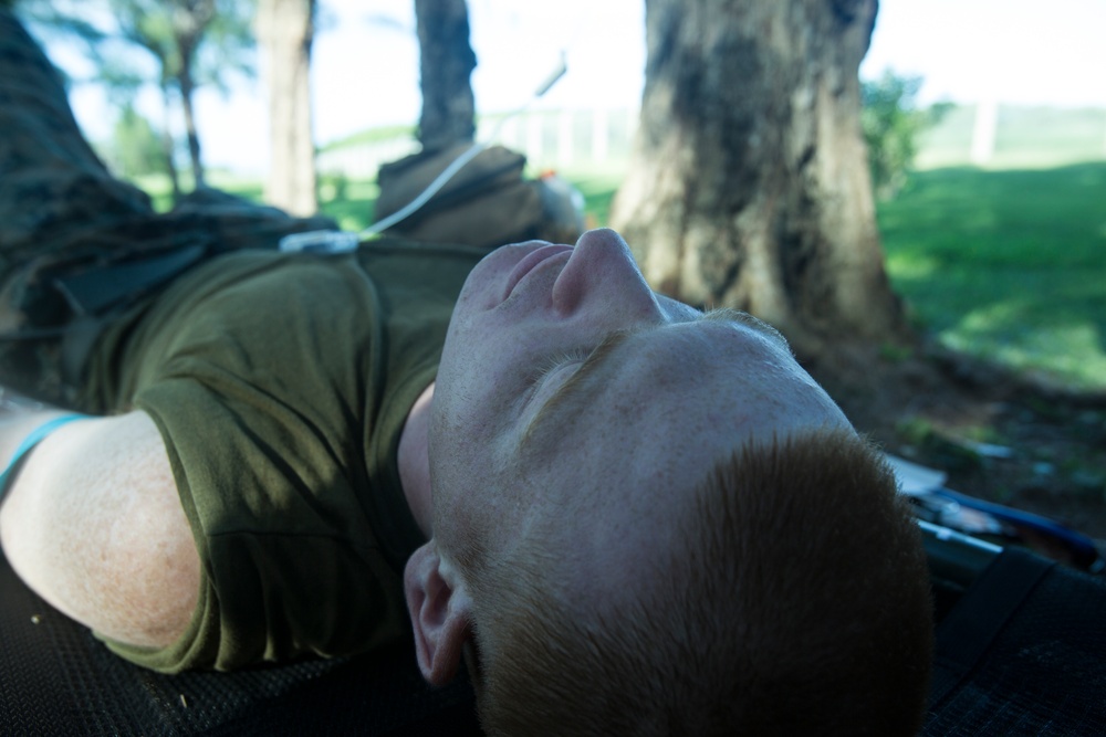 Corpsmen with Battalion Landing Team, 2nd Battalion, 5th Marines, simulate fresh whole blood auto-transfusion