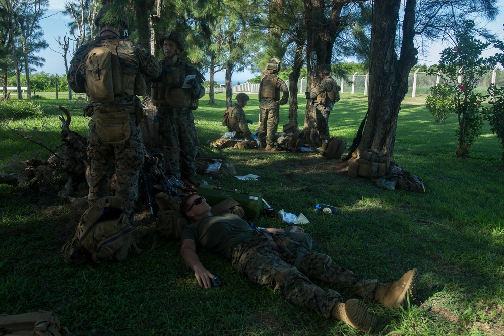 Corpsmen with Battalion Landing Team, 2nd Battalion, 5th Marines, simulate fresh whole blood auto-transfusion