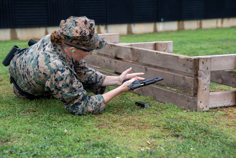 Provost Marshal’s Office Marines attended quarterly range qualification on Camp Hansen