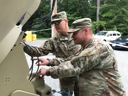 Soldiers check communications during exercise