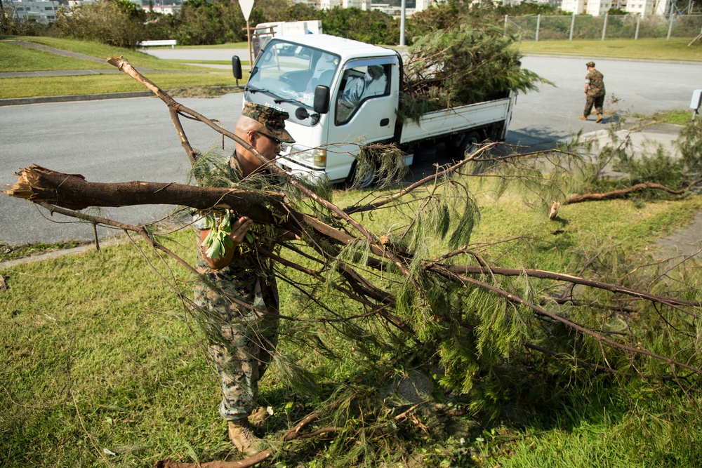 Service members clean up after Typhoon Trami