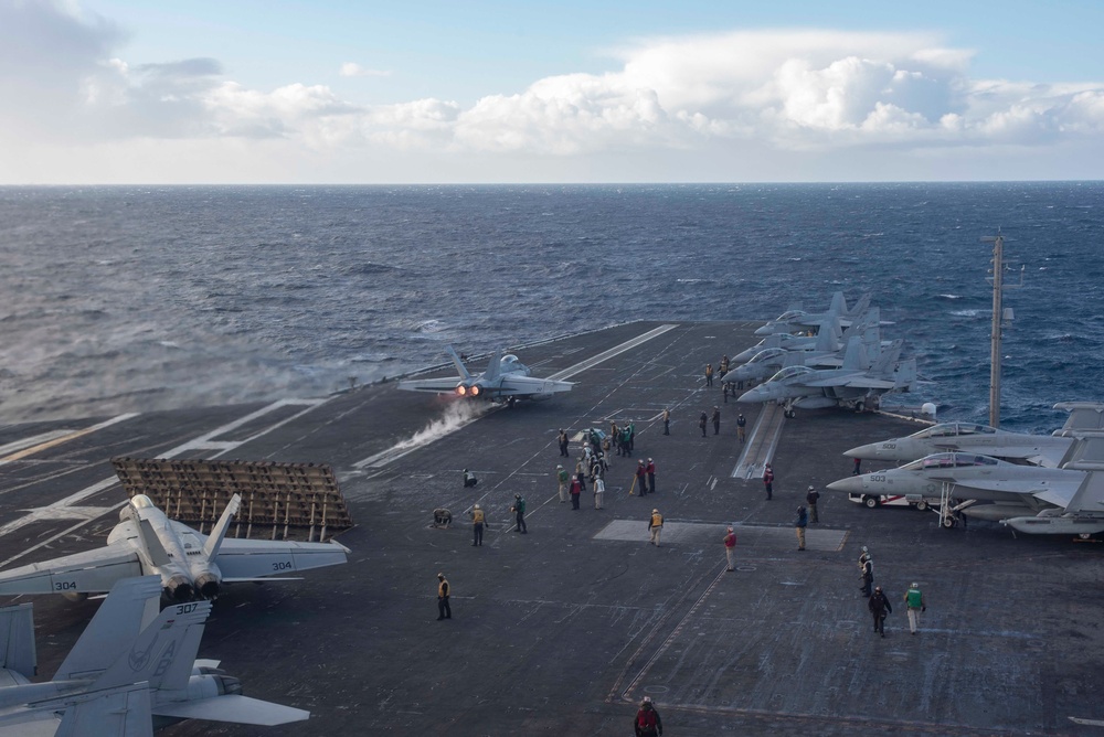 Carrier strike group operations in the Atlantic Ocean.