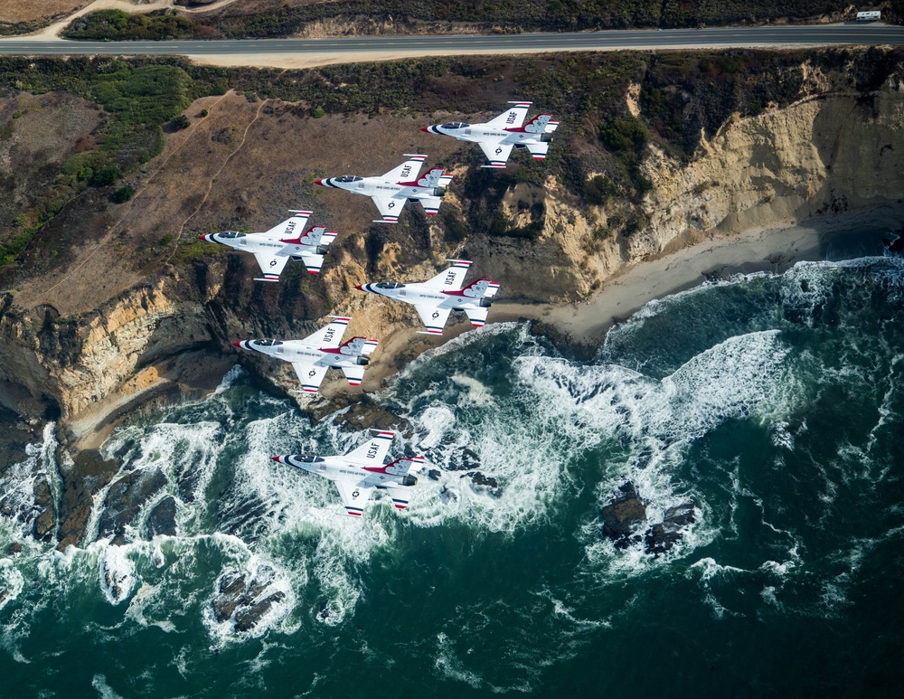 U.S. Air Force Thunderbirds fly near Pacific Coast