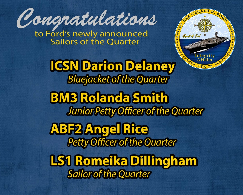 USS Gerald R. Ford (CVN 78) Sailors of the Quarter Announcement