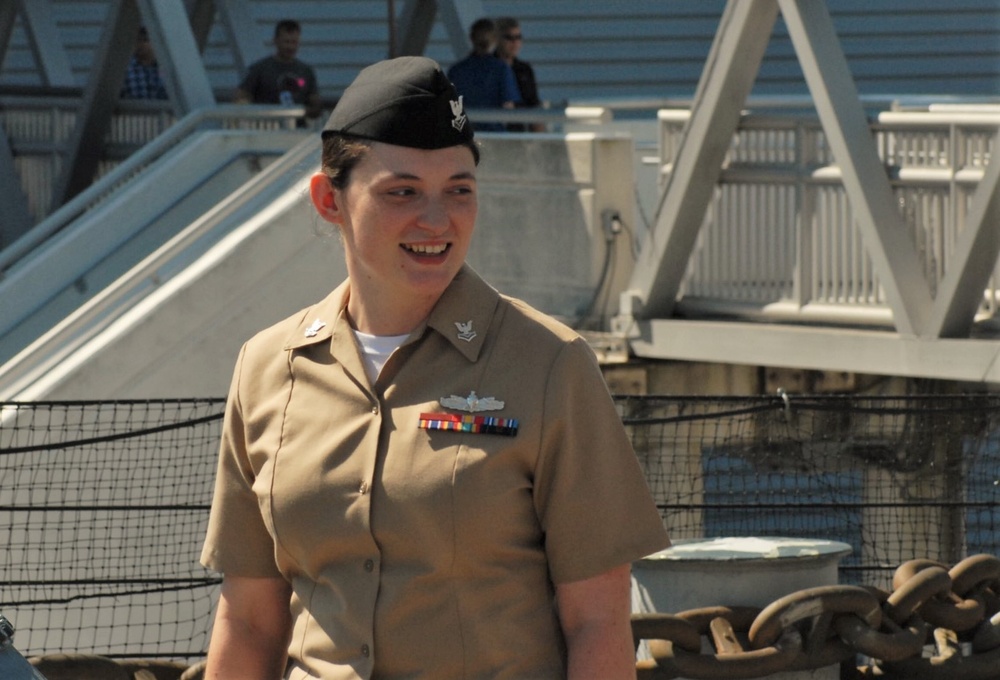 STG2(SW) Wells re-enlistment aboard the USS Wisconsin (BB-64)