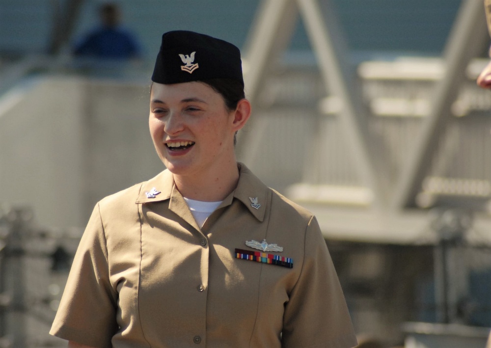 STG2(SW) Wells re-enlistment aboard the USS Wisconsin (BB-64)