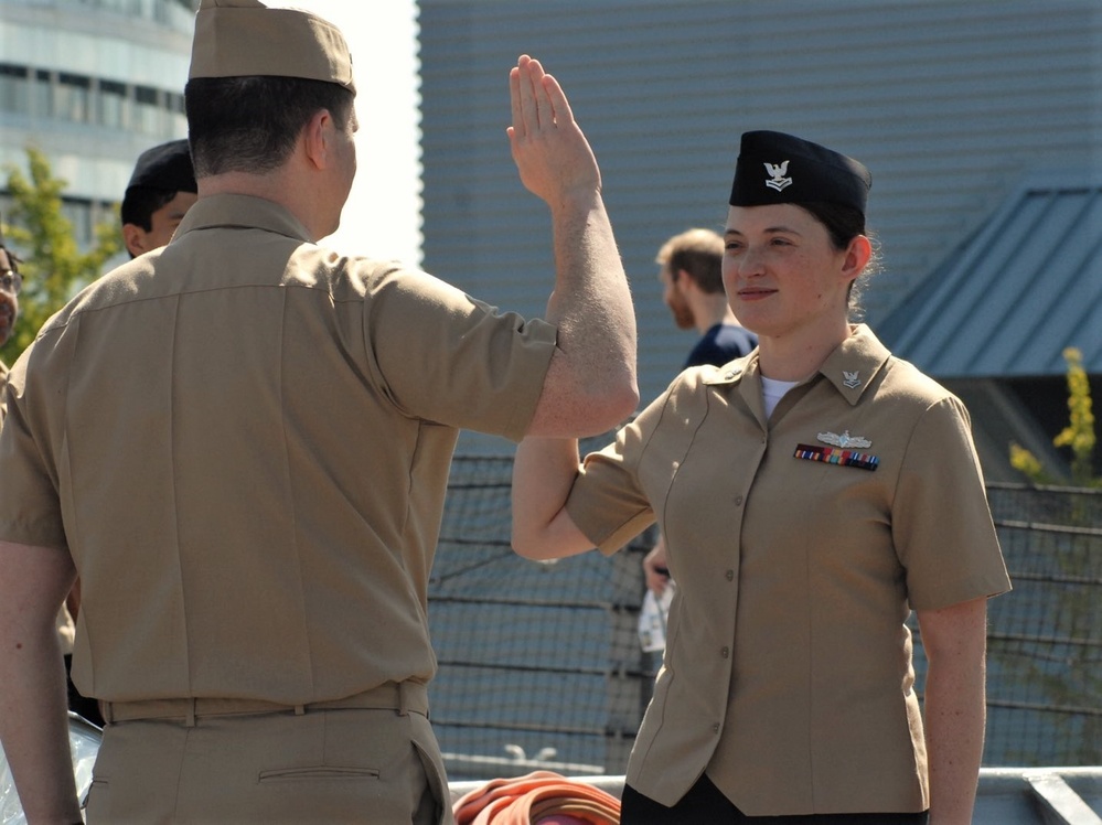 STG2(SW) Wells re-enlistment aboard the USS Wisconsin (BB-64)