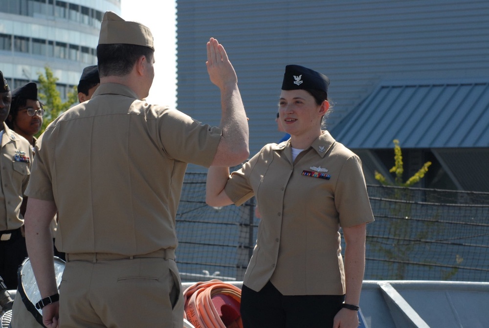 STG2(SW) Wells re-enlistment aboard the USS Wisconsin (BB-64)