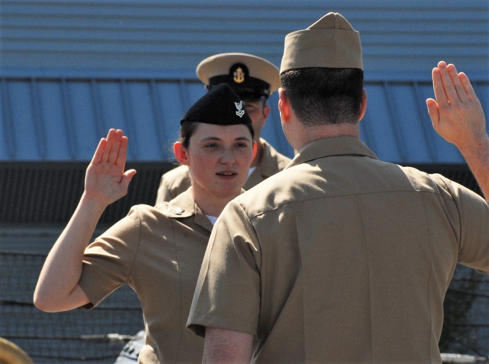 STG2(SW) Wells re-enlistment aboard the USS Wisconsin (BB-64)