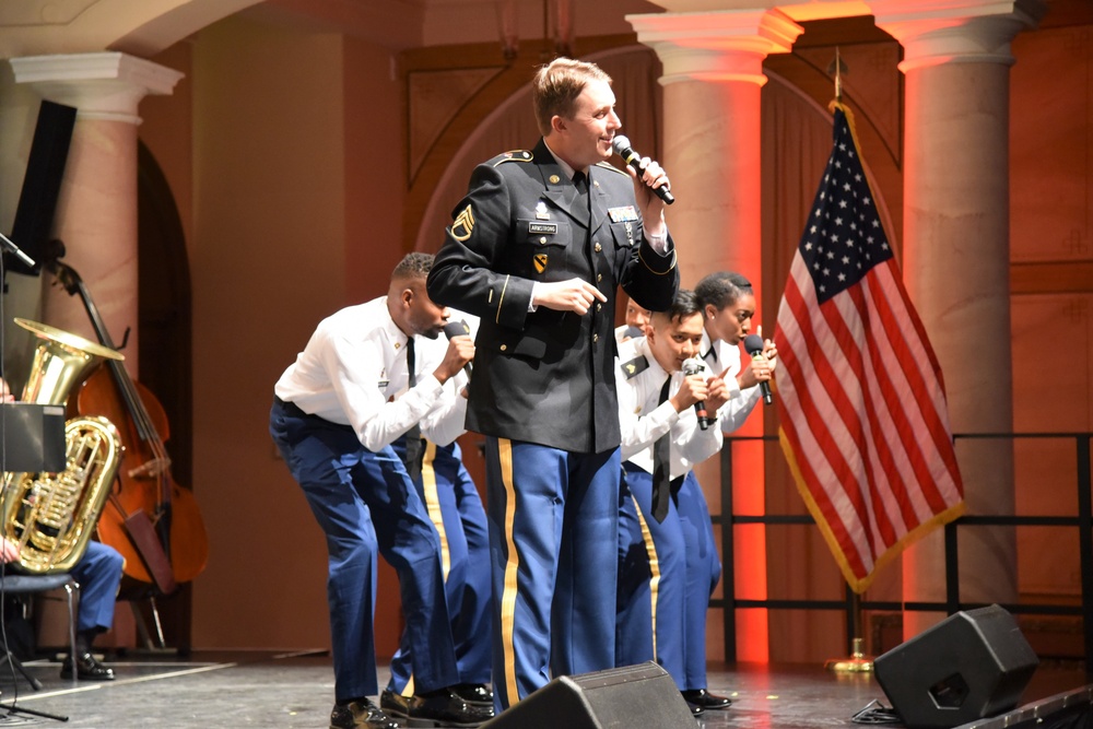 SSG Jordan Armstrong performs a song