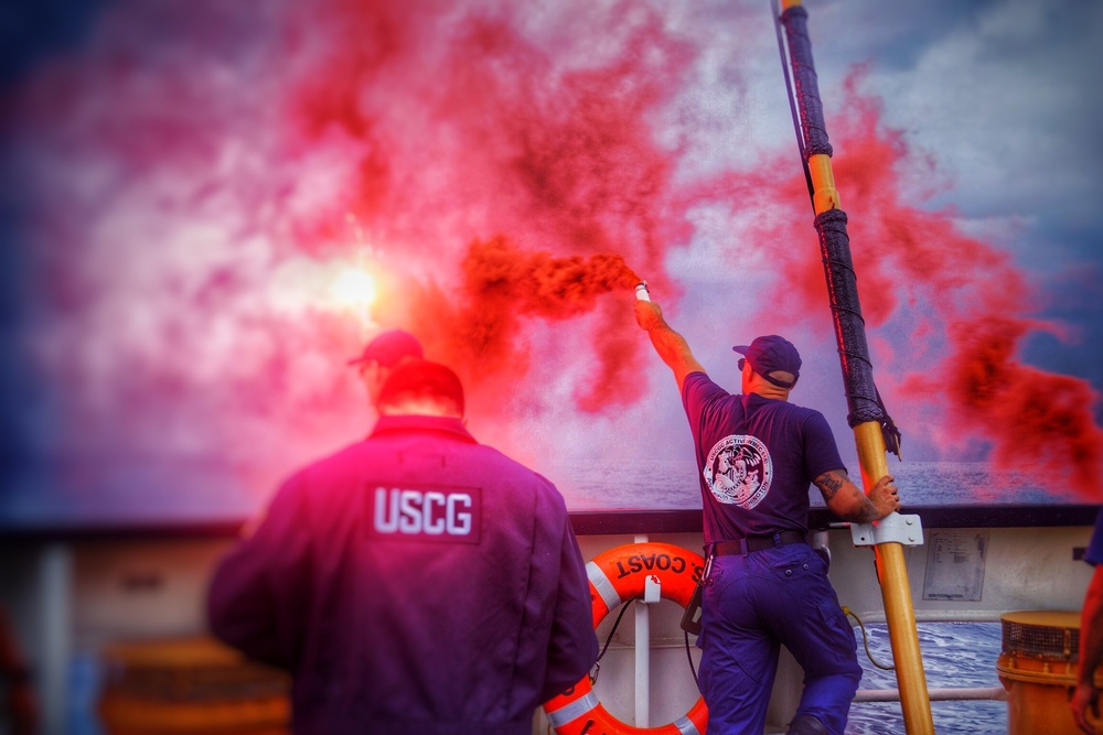 Coast Guard conducts flare training in the Pacific Ocean