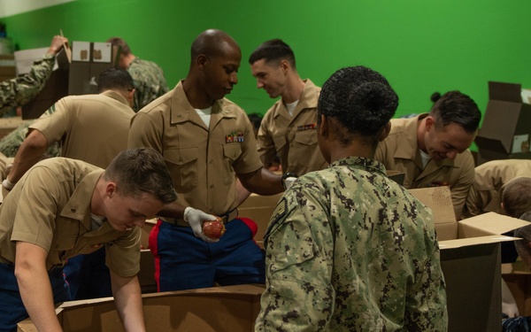 Marines and Sailors volunteer at the San Francisco Food Bank