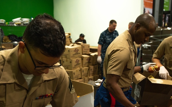 Marines and Sailors volunteer at the San Francisco Food Bank