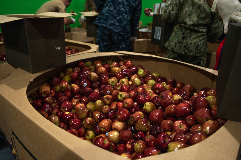 Marines and Sailors volunteer at the San Francisco Food Bank
