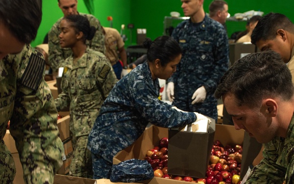 Marines and Sailors volunteer at the San Francisco Food Bank