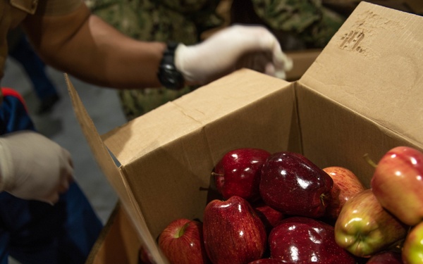 Marines and Sailors volunteer at the San Francisco Food Bank