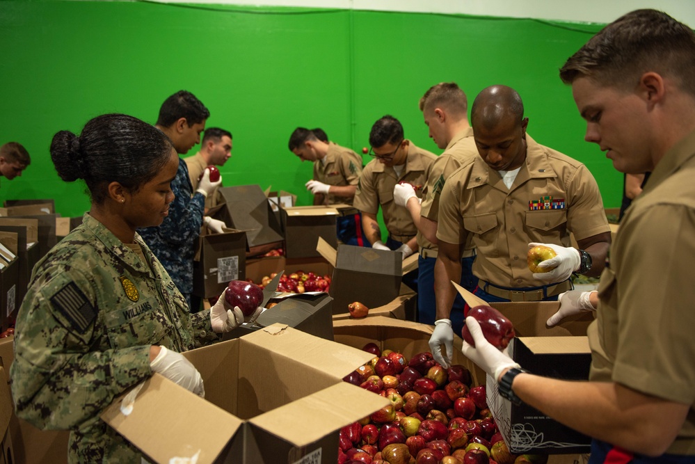Marines and Sailors volunteer at the San Francisco Food Bank