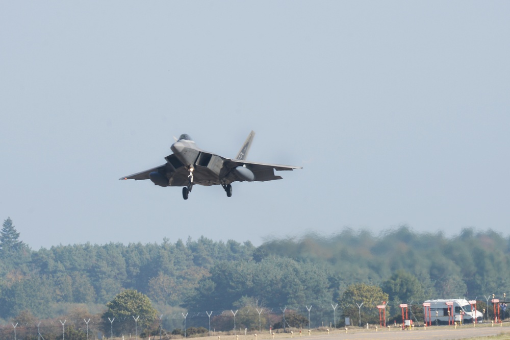 U.S. Air Force F-22s arrive in Europe for Raptor Redeploy 19-1