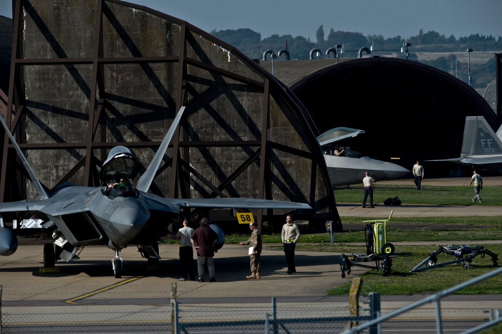 U.S. Air Force F-22s arrive in Europe for Raptor Redeploy 19-1