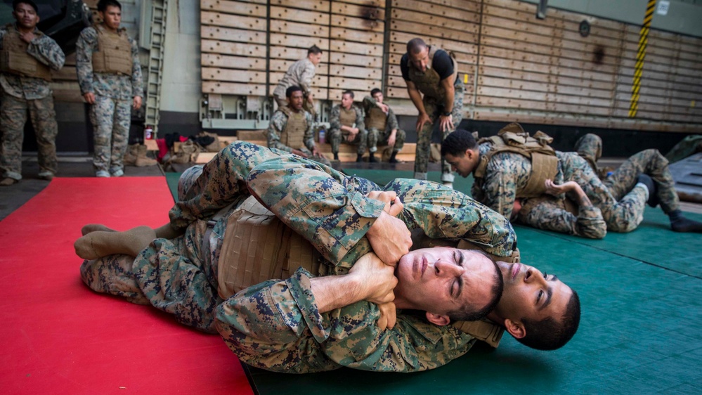 Marines in MAI Course participate in a round robin grapple match