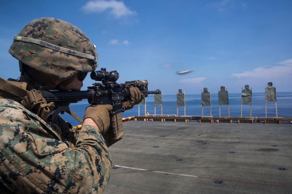 ARP &amp; Company F Marines send rounds down range aboard the USS Wasp