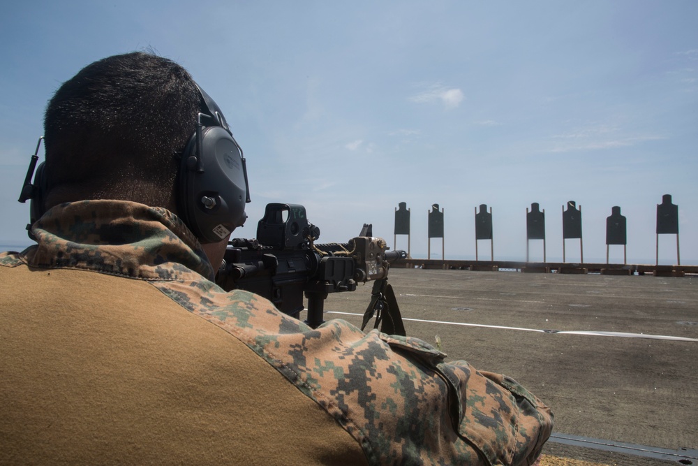 ARP &amp; Company F Marines send rounds down range aboard the USS Wasp