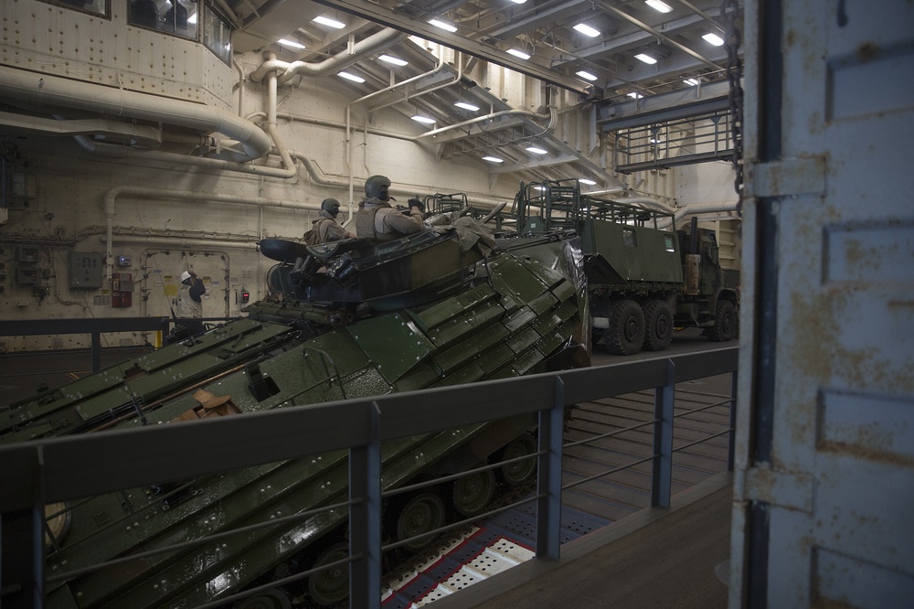 24 MEU AAV's conduct well deck operations aboard USS New York (LPD 21)