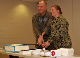 Cutting US Navy Birthday Cake