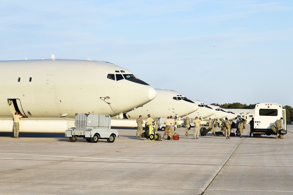 Aircraft from Warner Robins AFB, Georgia take shelter at Selfridge ANG Base, Michigan