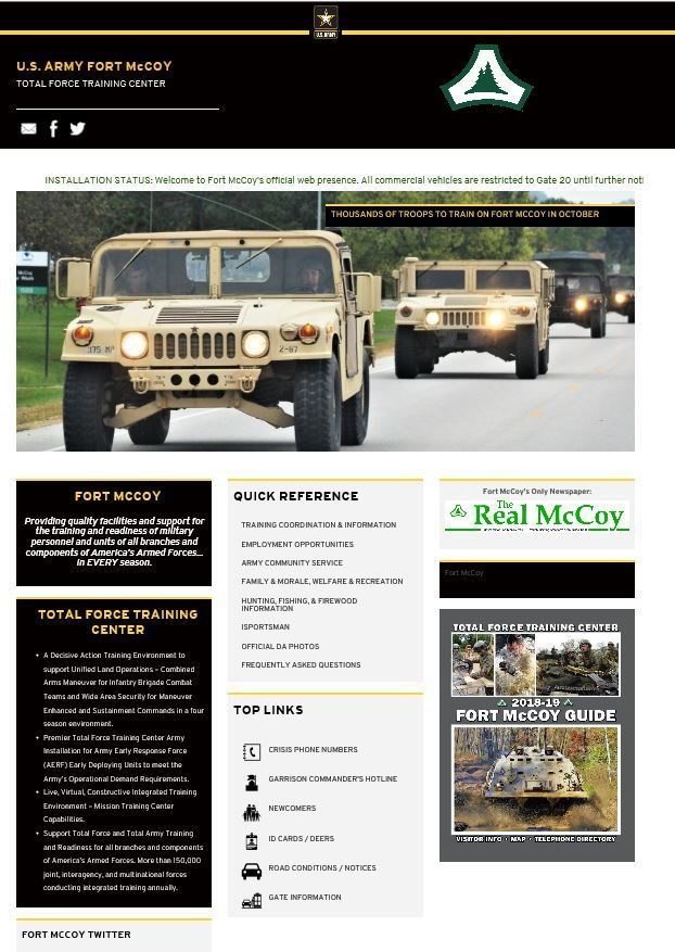 Fort McCoy public website screenshot