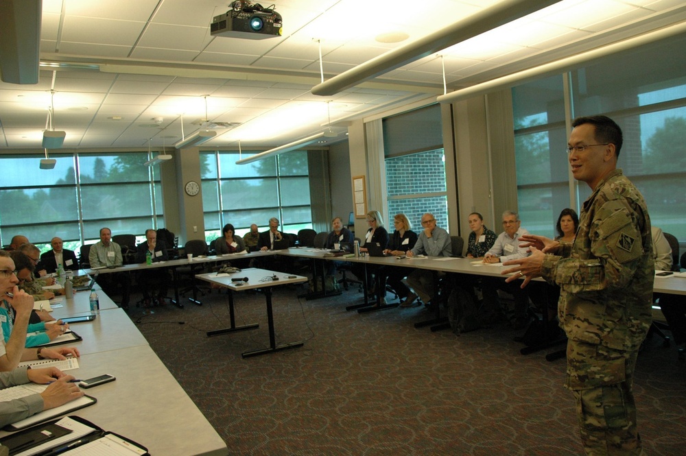 Brigadier General Mark Toy addresses partners and stakeholders at the 2018 Great Lakes Inspection Tour