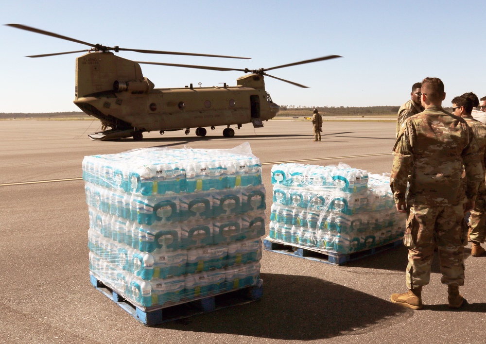 325th Quartermaster Co. loads supplies into helo