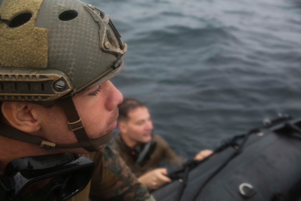 The 31st MEU’s Amphibious Reconnaissance Platoon practice Helocast aboard the Wasp