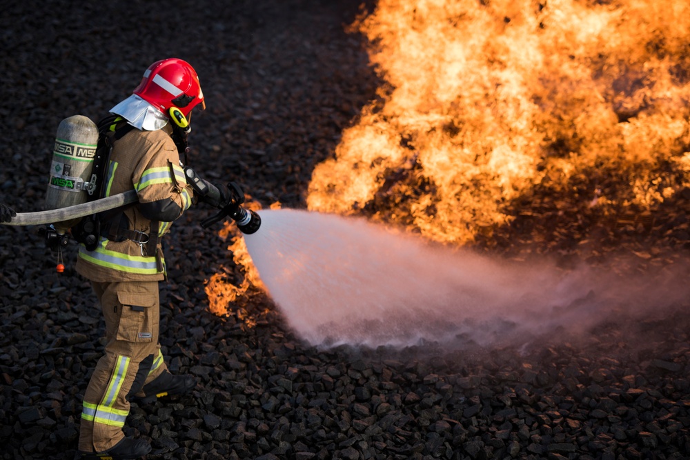 U.S. and NATO firefighters forge through the flames