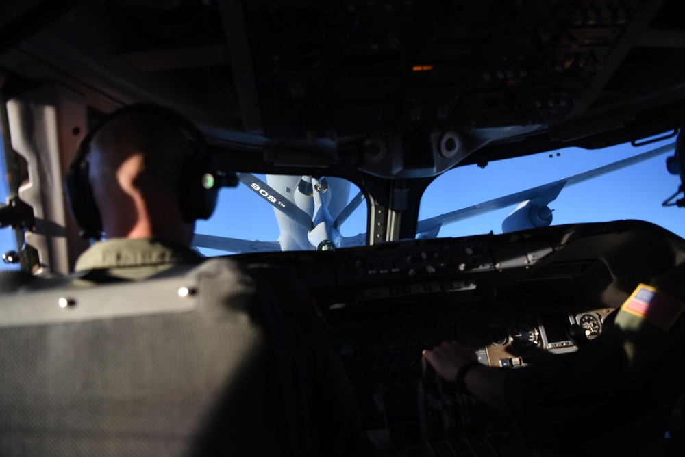 909th Air Refueling Squadron Conducts Mid-Air Refueling As Mattis Travels to Vietnam