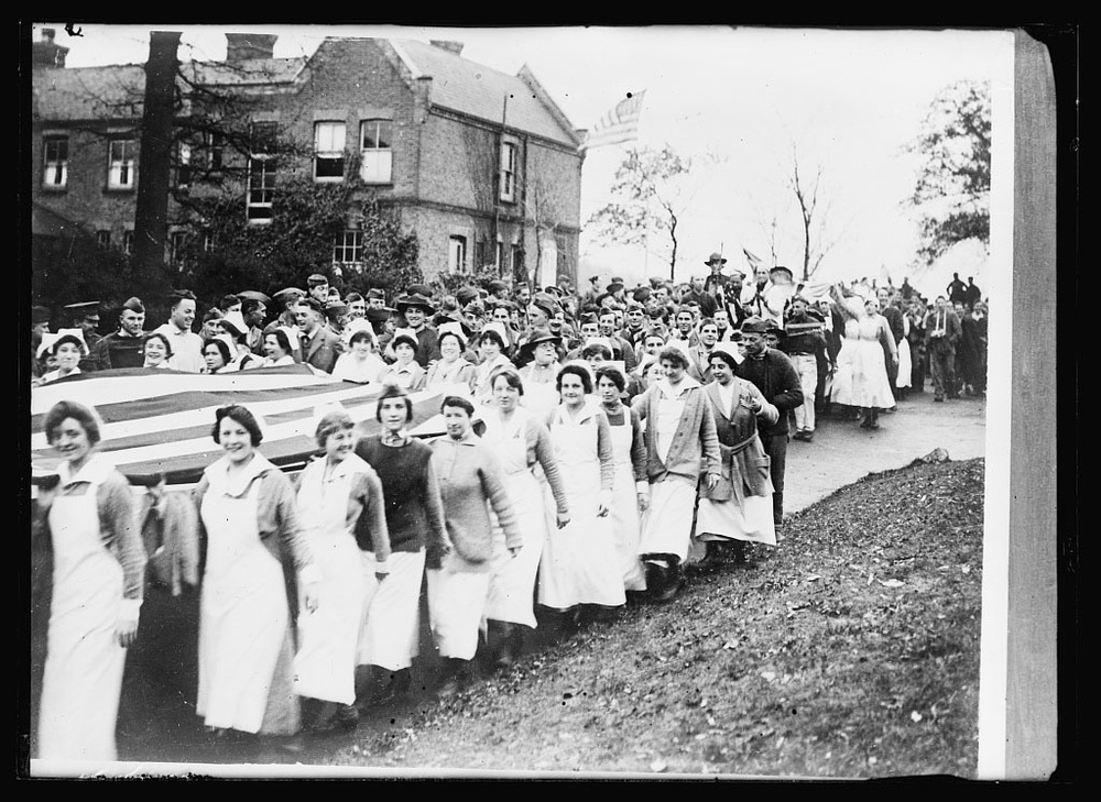 American nurses from Brooklyn celebrating the end of World War I in England