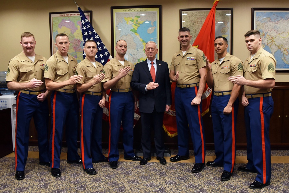 Mattis Meets With Marines at U.S. Consulate in Ho Chi Minh City
