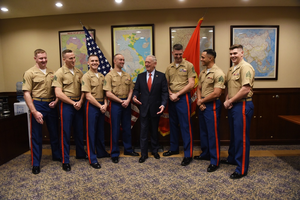 Mattis Meets With Marines at U.S. Consulate in Ho Chi Minh City