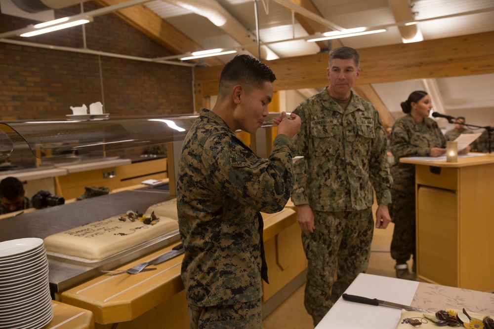 U.S Marines &amp; Sailors with II MEF celebrate the Navy's 243rd birthday